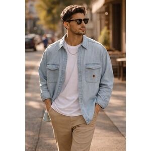 Tommy Hilfiger Denim Button Down Shirt Men M Vintage 90s Overshirt